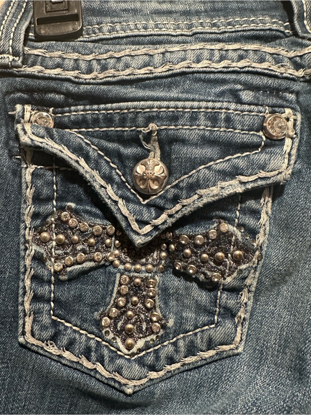 Miss Me Dark Wash Straight Leg Blue Jeans Juniors Size 14 - Picture 7 of 7